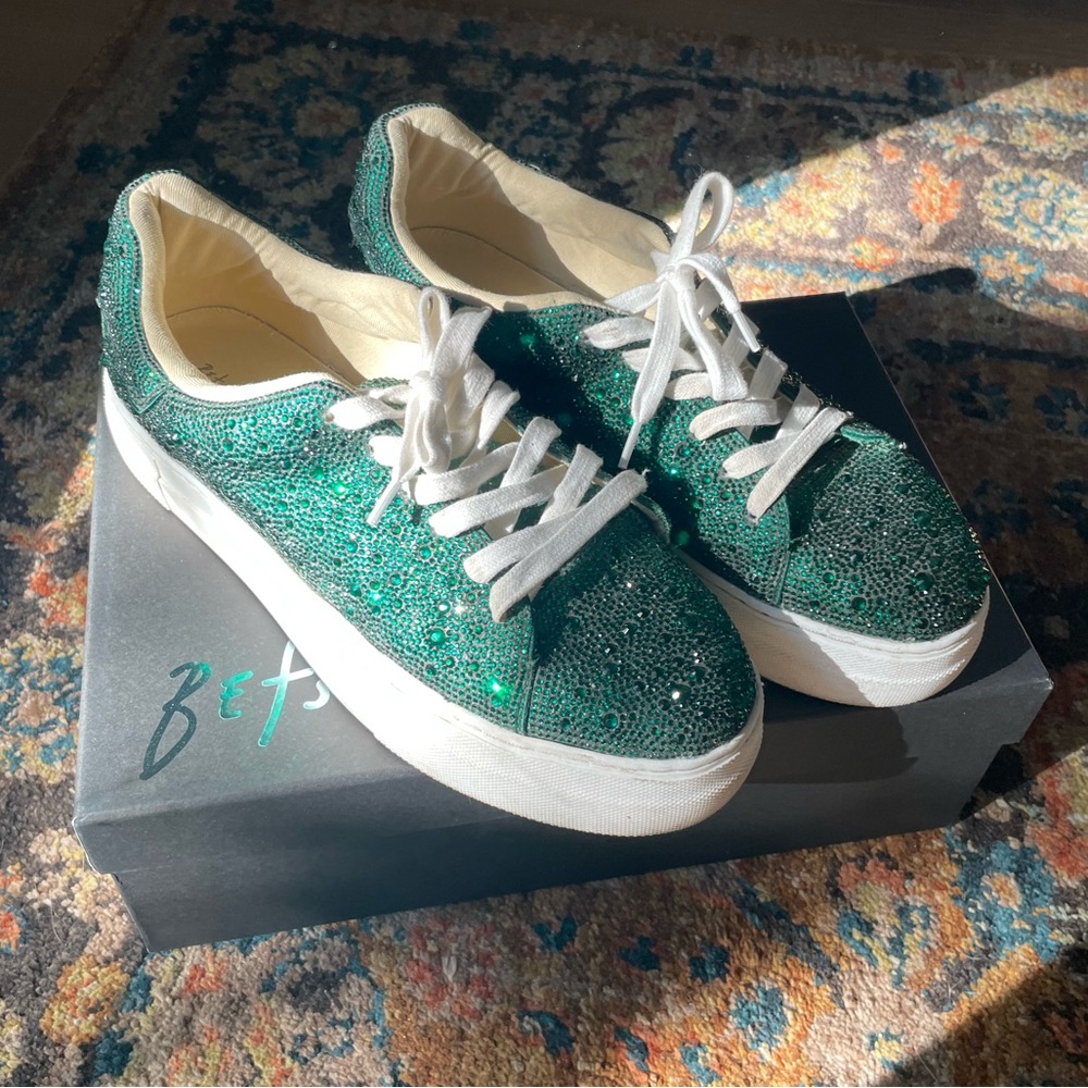 Betsey Johnson Sidny Green Rhinestone Sneakers
